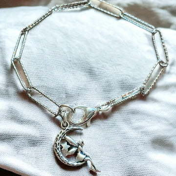 Silver Fairy Moon Paperclip Chain Bracelet