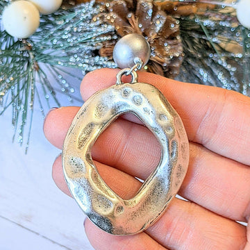 Silver Hammered Square-Oval Pendant