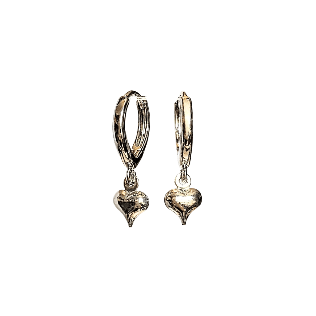 Silver Heart Huggie Hoop earrings, 15mm Hoop Drop