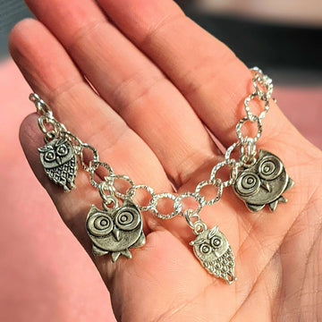 Silver Owl Lover's Charm Bracelet