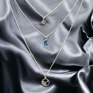 Silver Sun, Enamel Moon Layered Necklace Set