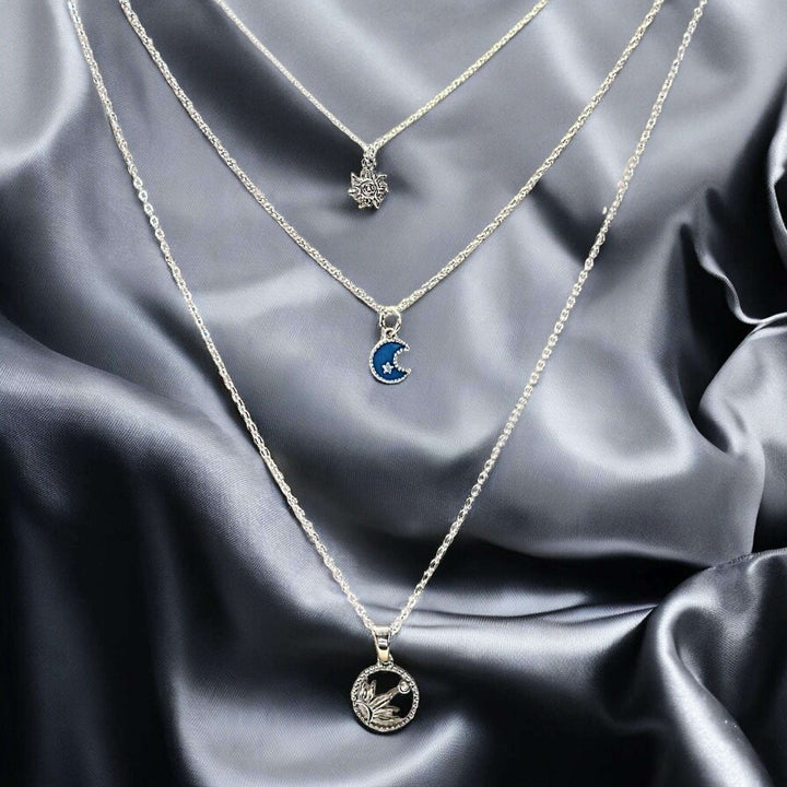 Silver Sun, Enamel Moon Layered Necklace Set