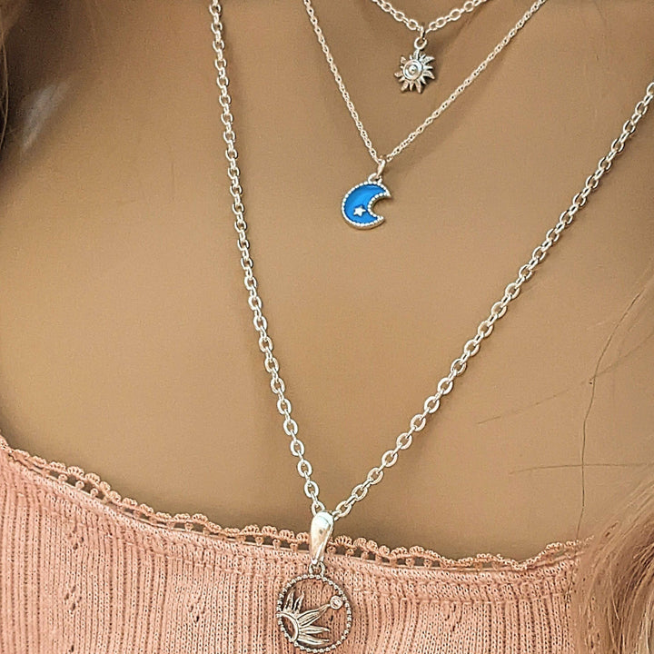 Silver Sun, Enamel Moon Layered Necklace Set