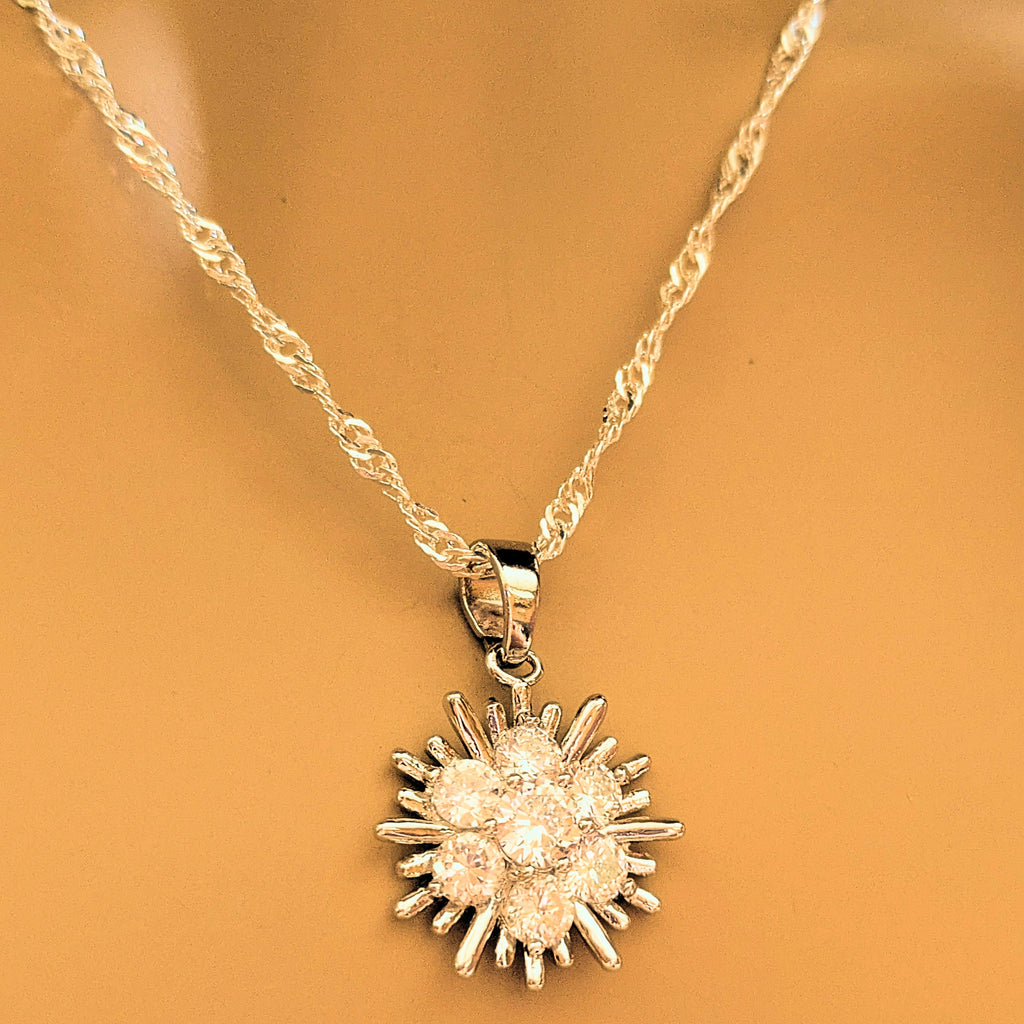CZ Starburst Necklace, Silver - 20 inch