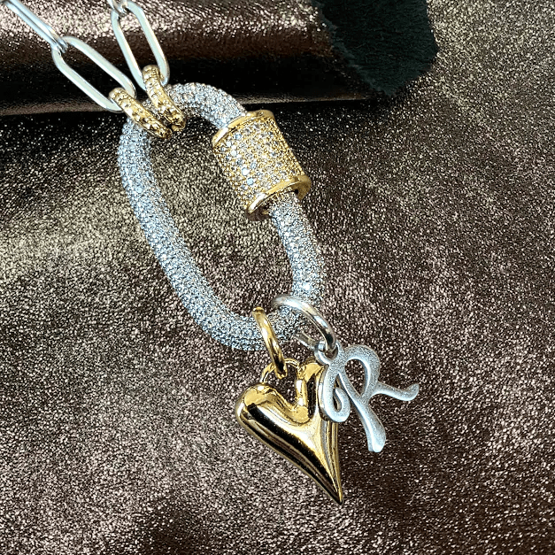 Silver Initial Heart Carabiner Necklace - 20 inch