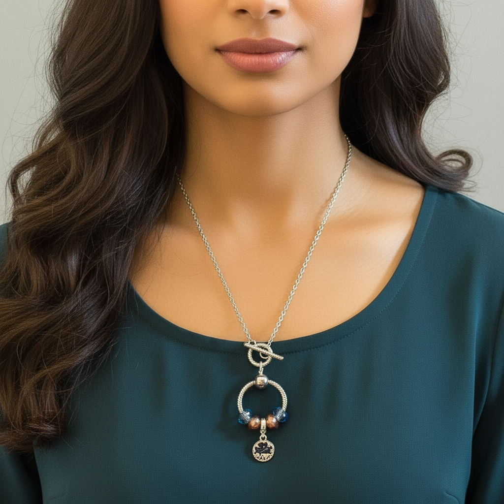 Sleeping Under the Stars Sterling Silver Toggle Charm Necklace, 20 inches