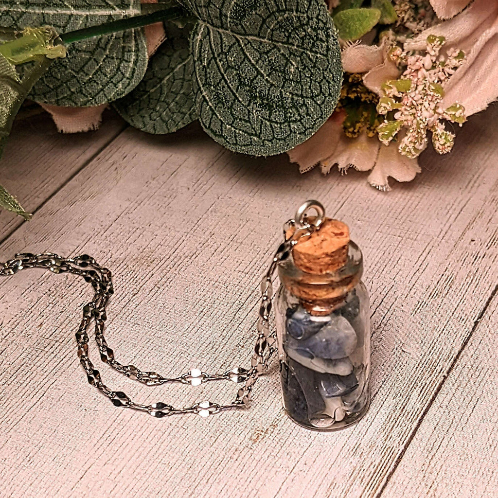 Sodalite Gemstone Bottle Necklace, 20 or 24 inch, Silver/Gold