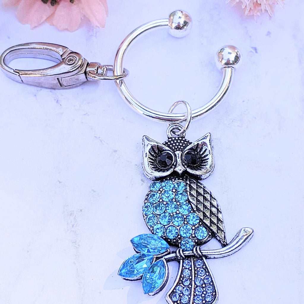 Sparkly Blue Owl Keychain/Purse Clip
