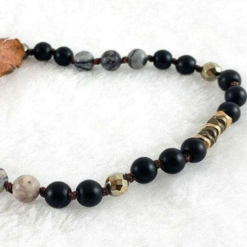 Spider Web Jasper + Hematite + Crystal Semi-Precious Gemstone Necklace w/ Open Heart Pendant - 36 inch