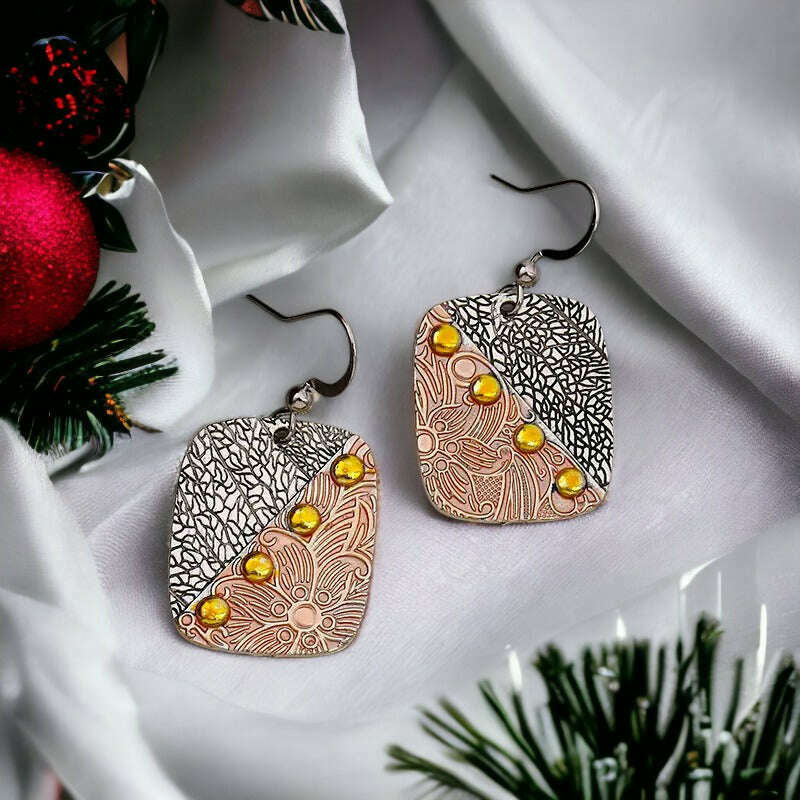 Square Rivet Art Deco Dangle Earrings
