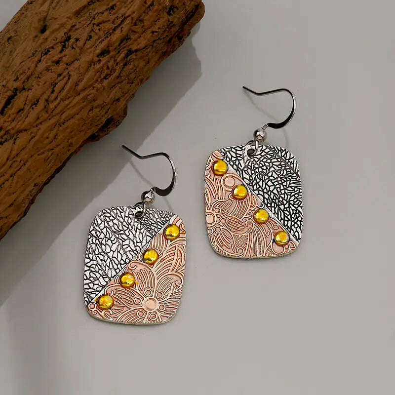 Square Rivet Art Deco Dangle Earrings