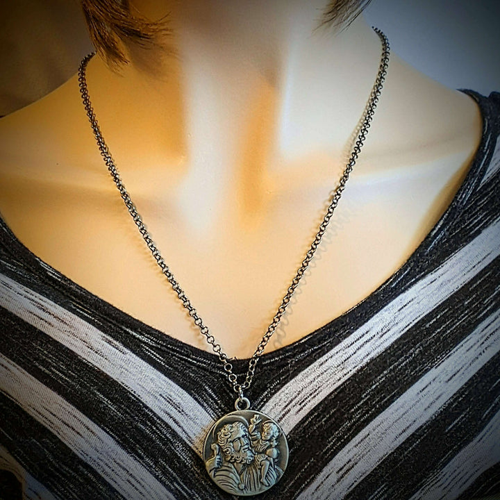 St. Christopher Pendant charm necklace, 24 inch - Unisex