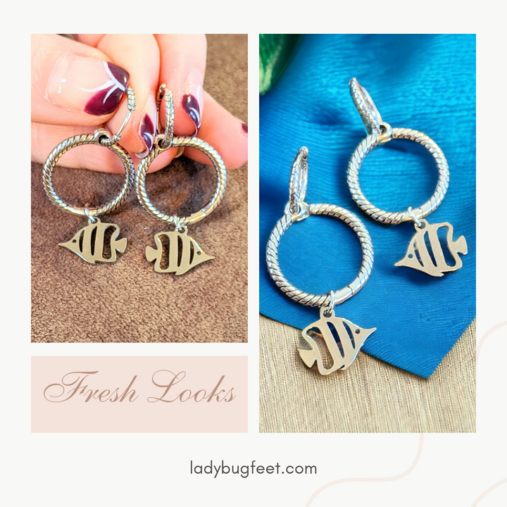 Sterling Double Hoop Tropical Fish Earrings, 3 in 1 Hoops