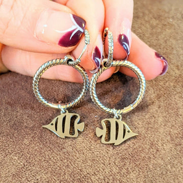 Sterling Double Hoop Tropical Fish Earrings, 3 in 1 Hoops