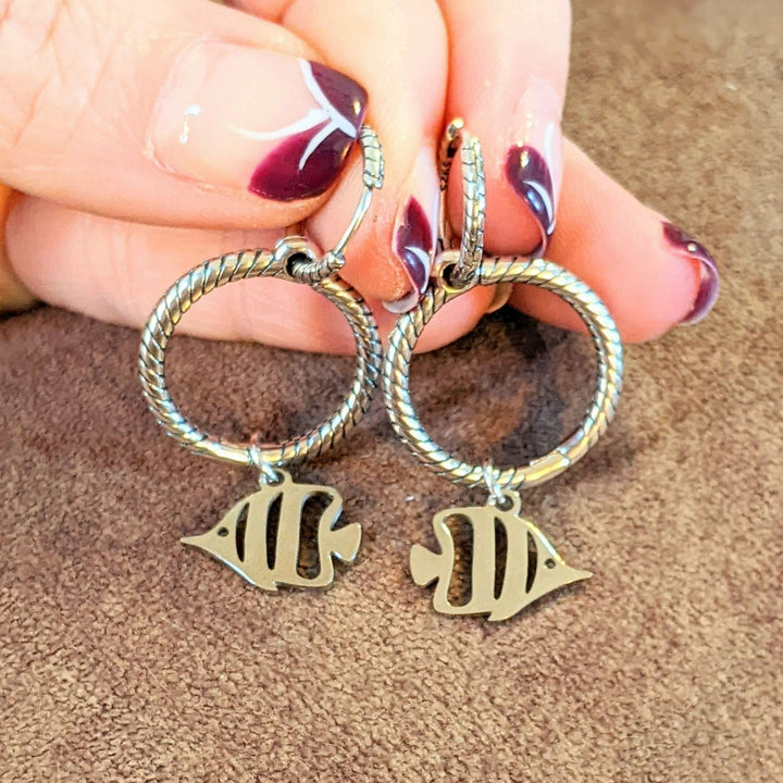 Sterling Double Hoop Tropical Fish Earrings, 3 in 1 Hoops