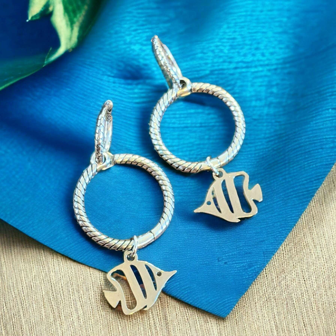 Sterling Double Hoop Tropical Fish Earrings, 3 in 1 Hoops