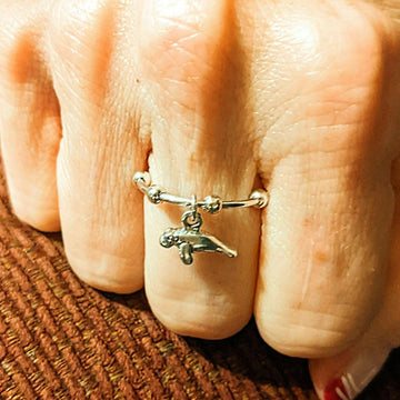 Sterling Silver Manatee Adjustable Charm Ring
