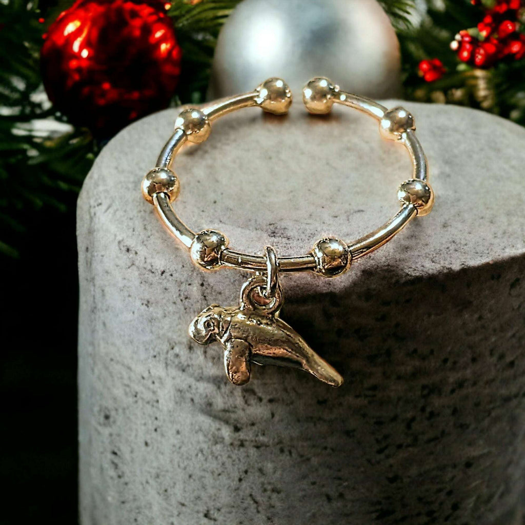 Sterling Silver Manatee Adjustable Charm Ring