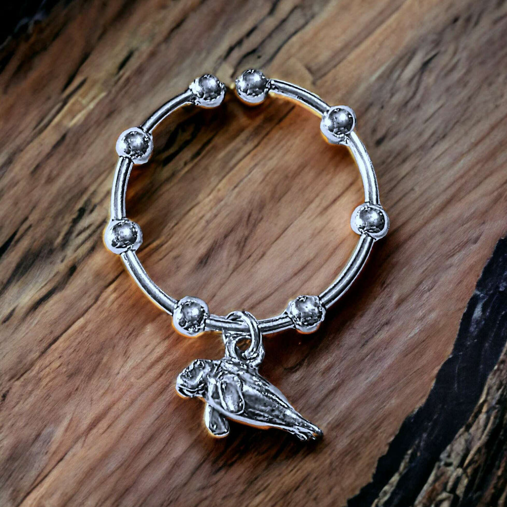 Sterling Silver Manatee Adjustable Charm Ring