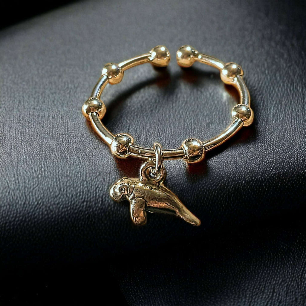 Sterling Silver Manatee Adjustable Charm Ring