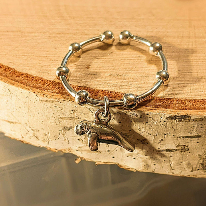 Sterling Silver Manatee Adjustable Charm Ring