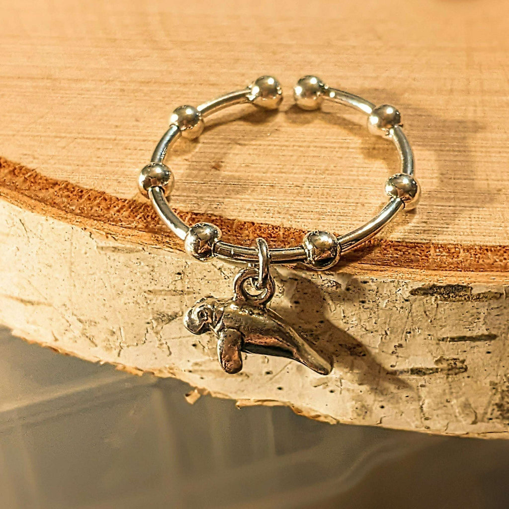 Sterling Silver Manatee Adjustable Charm Ring