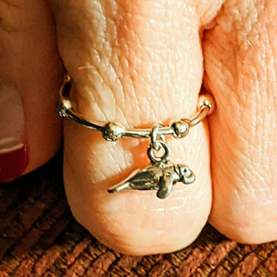 Sterling Silver Manatee Adjustable Charm Ring