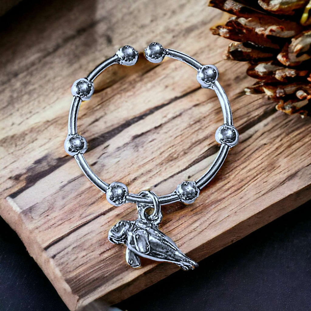 Sterling Silver Manatee Adjustable Charm Ring
