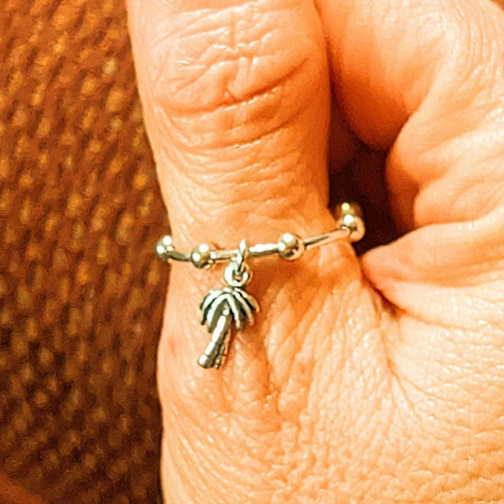Sterling Silver Palm Tree Adjustable Charm Ring