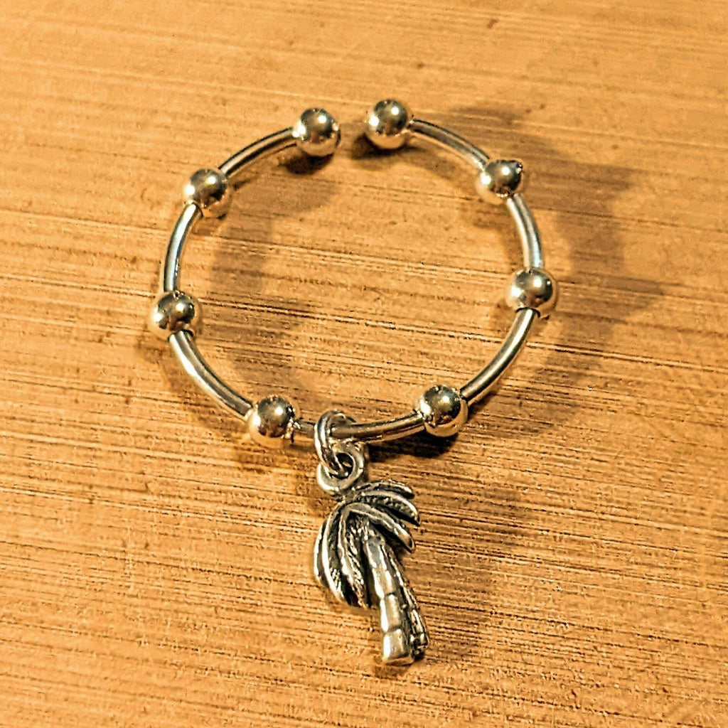 Sterling Silver Palm Tree Adjustable Charm Ring