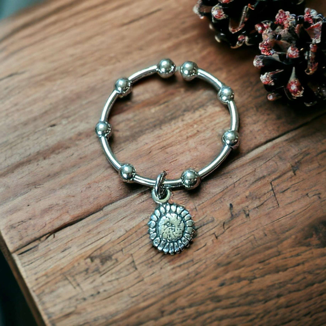 Sterling Silver Sunflower Adjustable Charm Ring