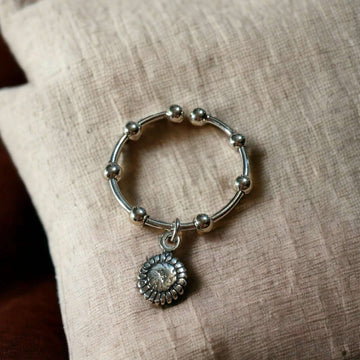 Sterling Silver Sunflower Adjustable Charm Ring