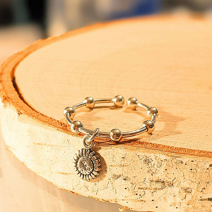 Sterling Silver Sunflower Adjustable Charm Ring