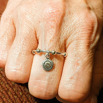 Sterling Silver Sunflower Adjustable Charm Ring