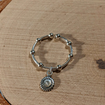 Sterling Silver Sunflower Adjustable Charm Ring