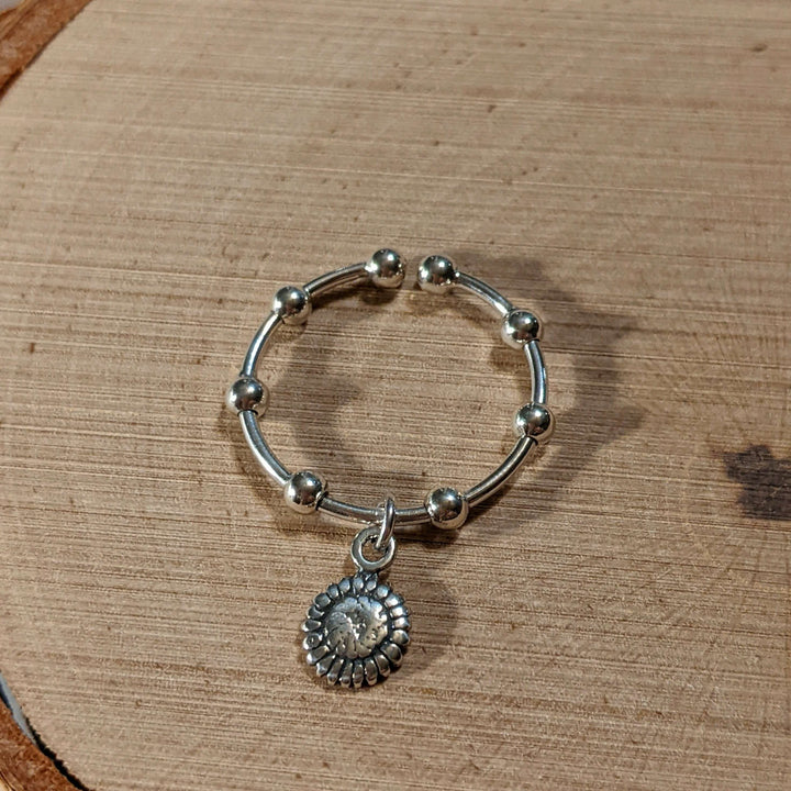 Sterling Silver Sunflower Adjustable Charm Ring