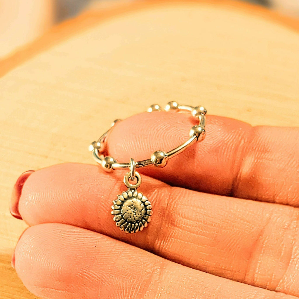 Sterling Silver Sunflower Adjustable Charm Ring