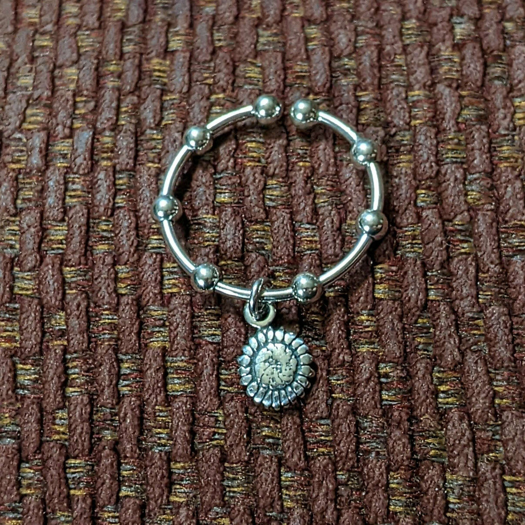 Sterling Silver Sunflower Adjustable Charm Ring