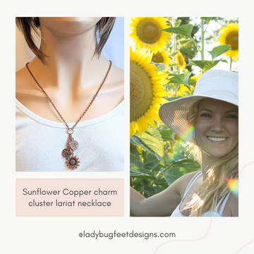 Sunflower Copper Charm Keeper Necklace, 18-24 inch