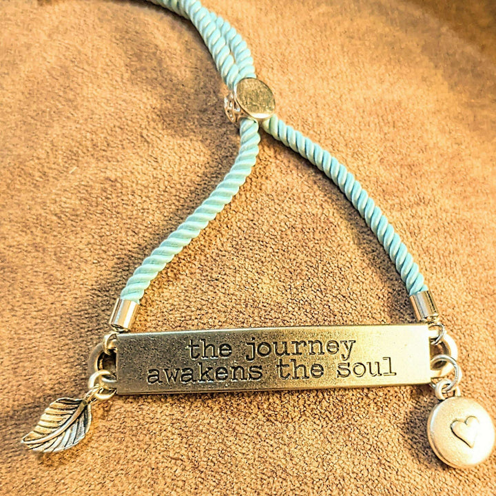 The Journey Awakens the Soul, Inspirational Quote Twisted rope bolo Bracelet