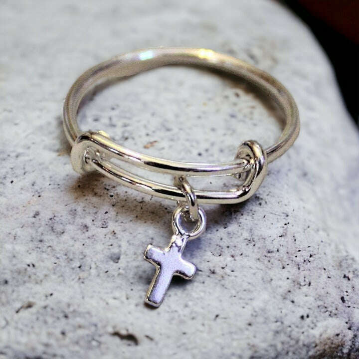 Tiny Cross Expandable Charm Ring