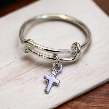 Tiny Cross Expandable Charm Ring