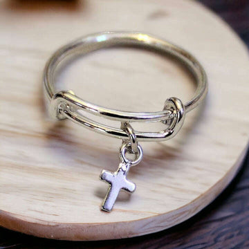 Tiny Cross Expandable Charm Ring