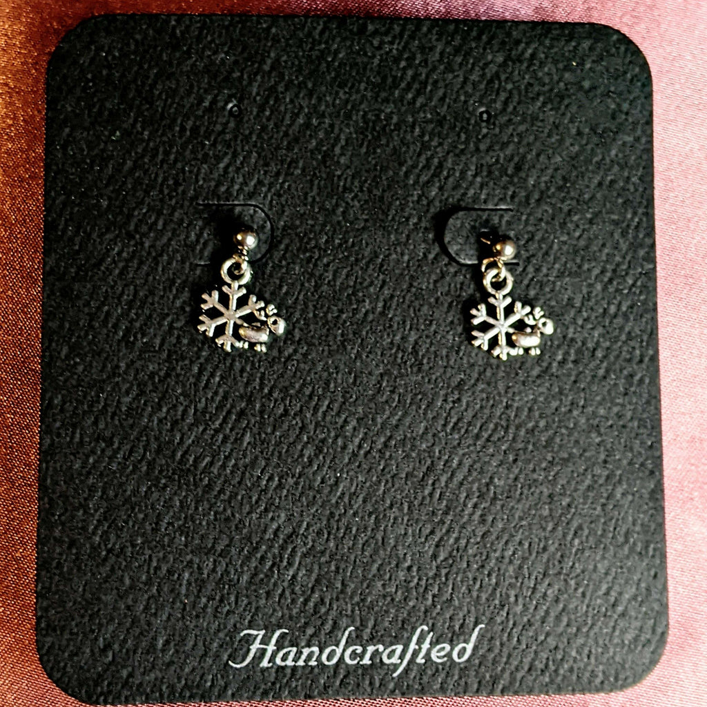Tiny Silver Snowflake Reindeer Post Earrings