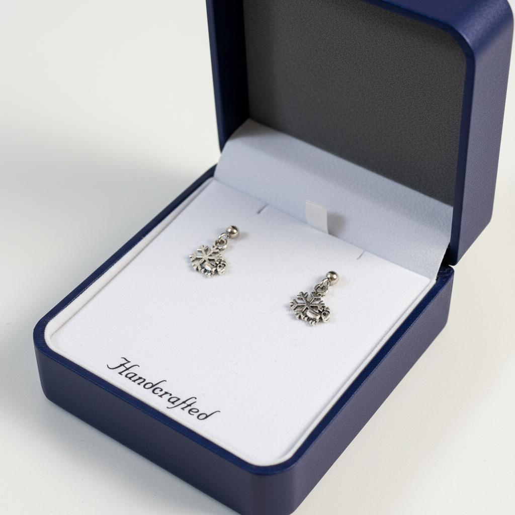 Tiny Silver Snowflake Reindeer Post Earrings