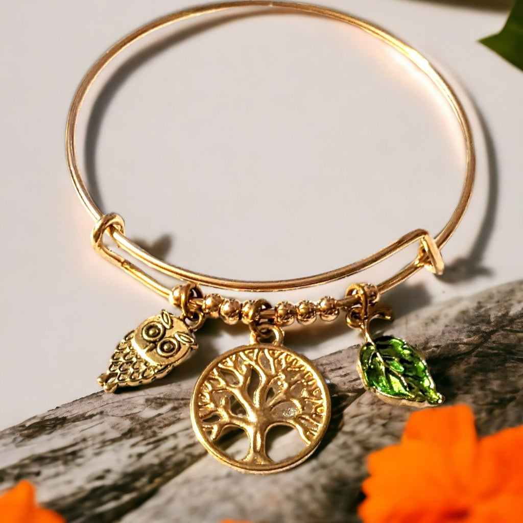 Gold Tree of Life Beaded Bangle bracelet