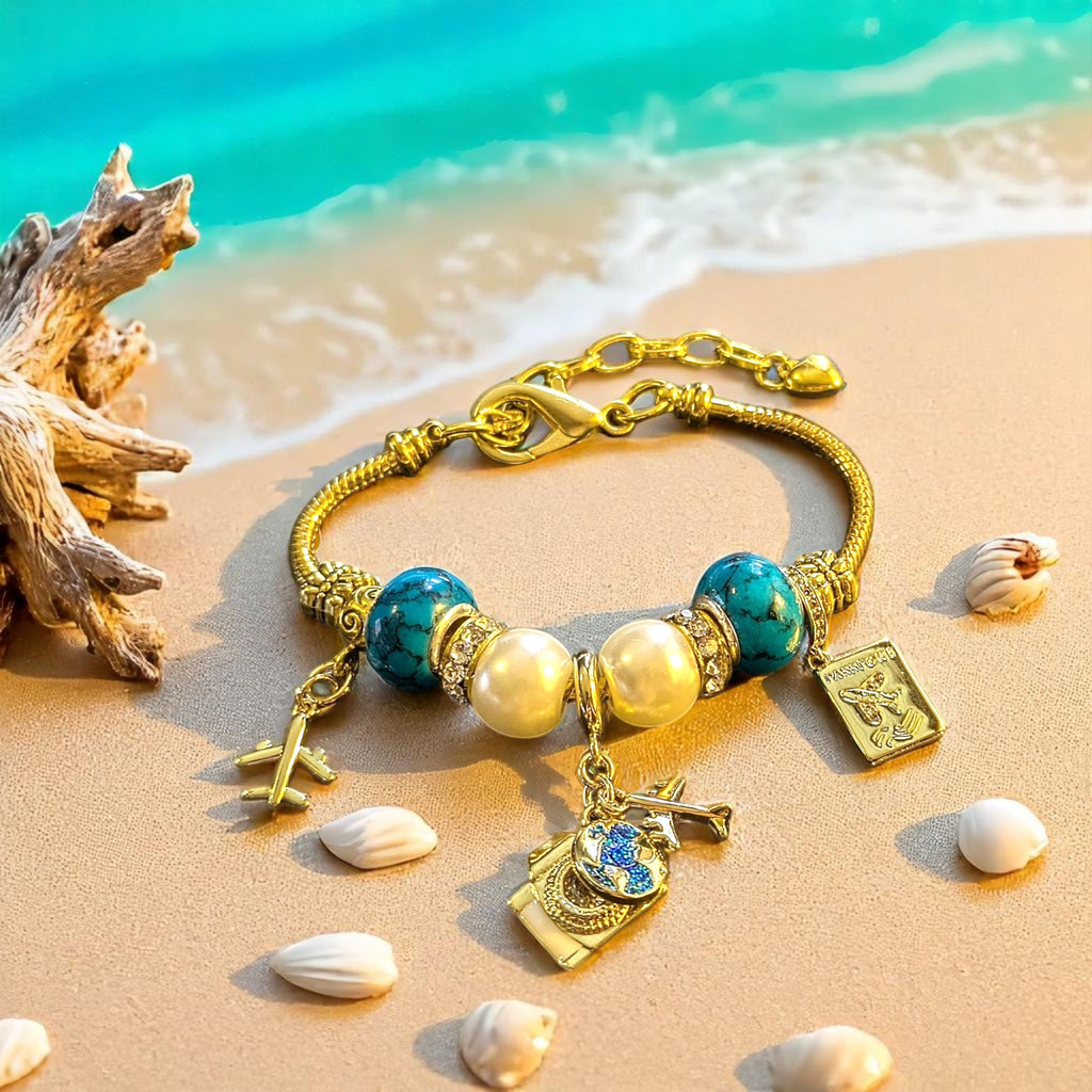 Travel/Vacation European beaded bracelet - Gold
