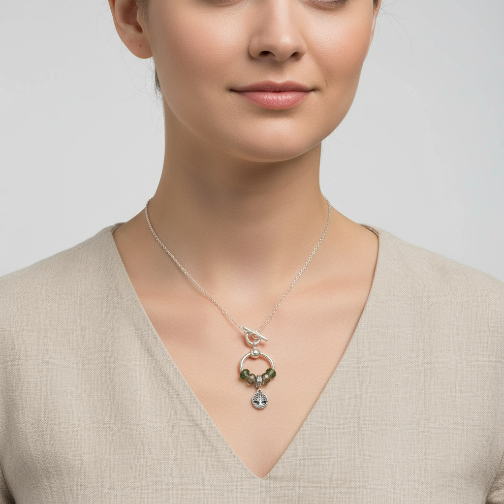 Tree of Life - Life Force Sterling Silver Toggle Charm Necklace, 20 inches