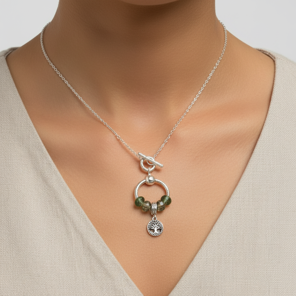 Tree of Life - Life Force Sterling Silver Toggle Charm Necklace, 20 inches