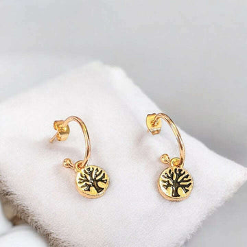 Tree of Life Gold Hoop earrings, Hoop Drop